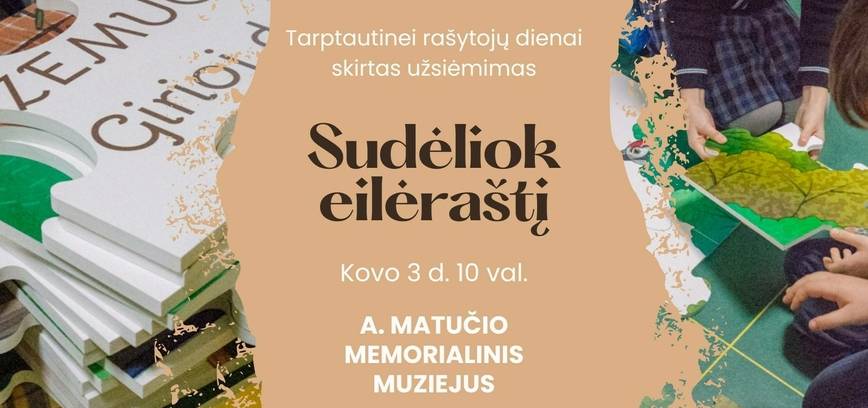 Tarptautinei rašytojų dienai paminėti skirtas edukacinis užsiėmimas „Sudėliok eilėraštį“