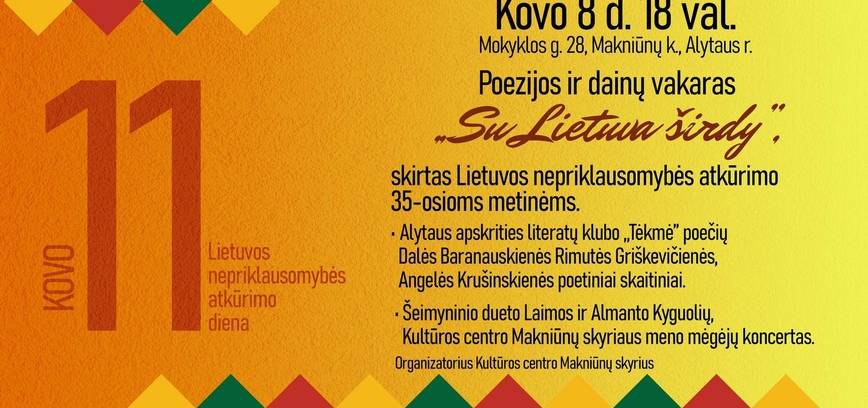 Poezijos ir dainų vakaras „Su Lietuva širdy“