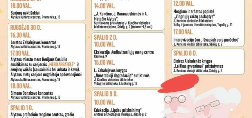 Tarptautinei pagyvenusių žmonių dienai skirti renginiai