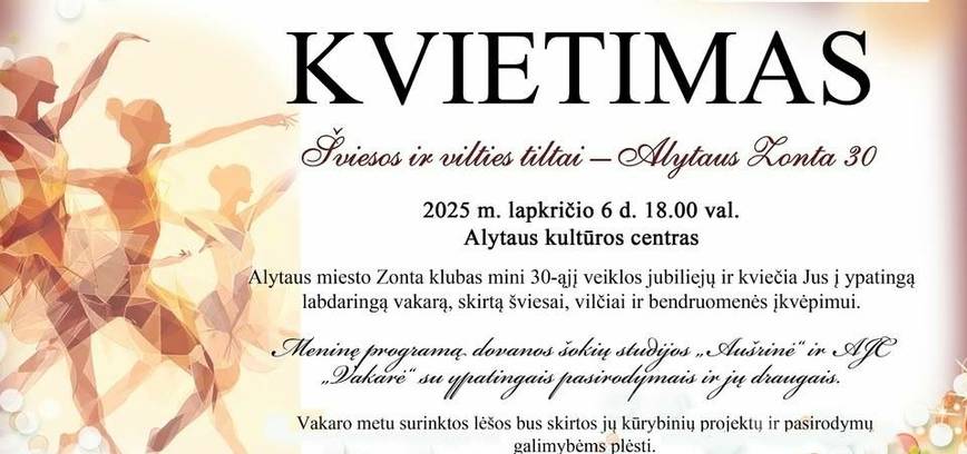 Šviesos ir vilties tiltai -Alytaus Zonta 30-mečio labdaros renginyje