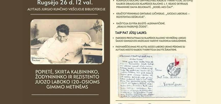 Popietė, skirta kalbininko, žodynininko ir rezistento Juozo Laboko 120-osiomis gimimo metinėms