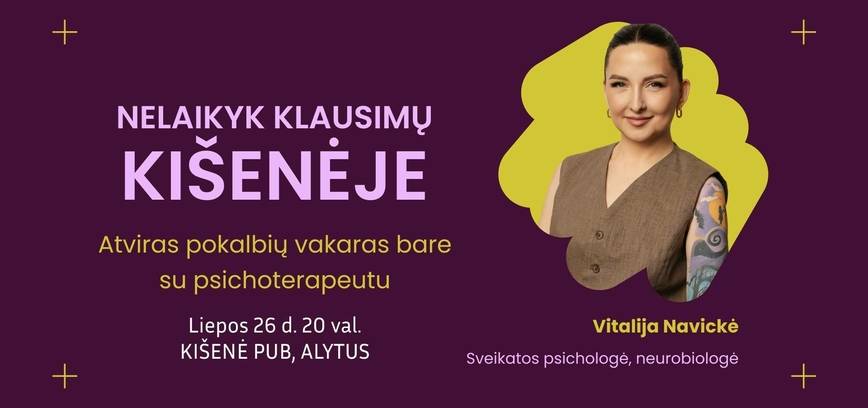 Nelaiktyk klausimų kišenėje. Atviras poklabių vakaras bare su psichoterapiautu