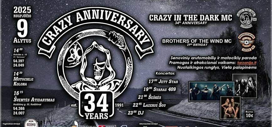 „Crazy in the Dark MC“ švęs savo 34-ąjį jubiliejų.