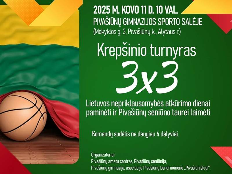 Krepšinio turnyras 3x3 Lietuvos nepriklausomybės atkūrimo dienai paminėti