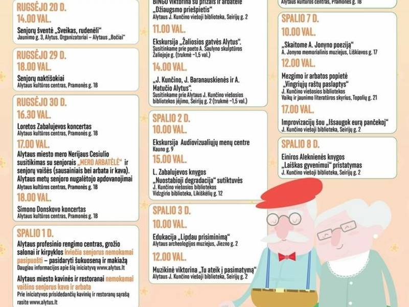 Tarptautinei pagyvenusių žmonių dienai skirti renginiai