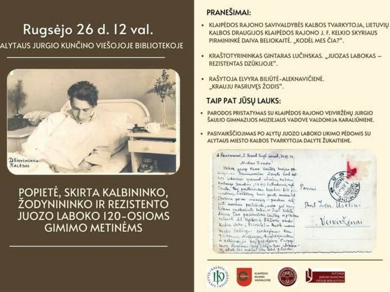Popietė, skirta kalbininko, žodynininko ir rezistento Juozo Laboko 120-osiomis gimimo metinėms